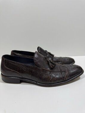 Mezlan for Ingledew's Genuine Ostrich Leather Tassel Loafers Men's 9 Brown Vtg